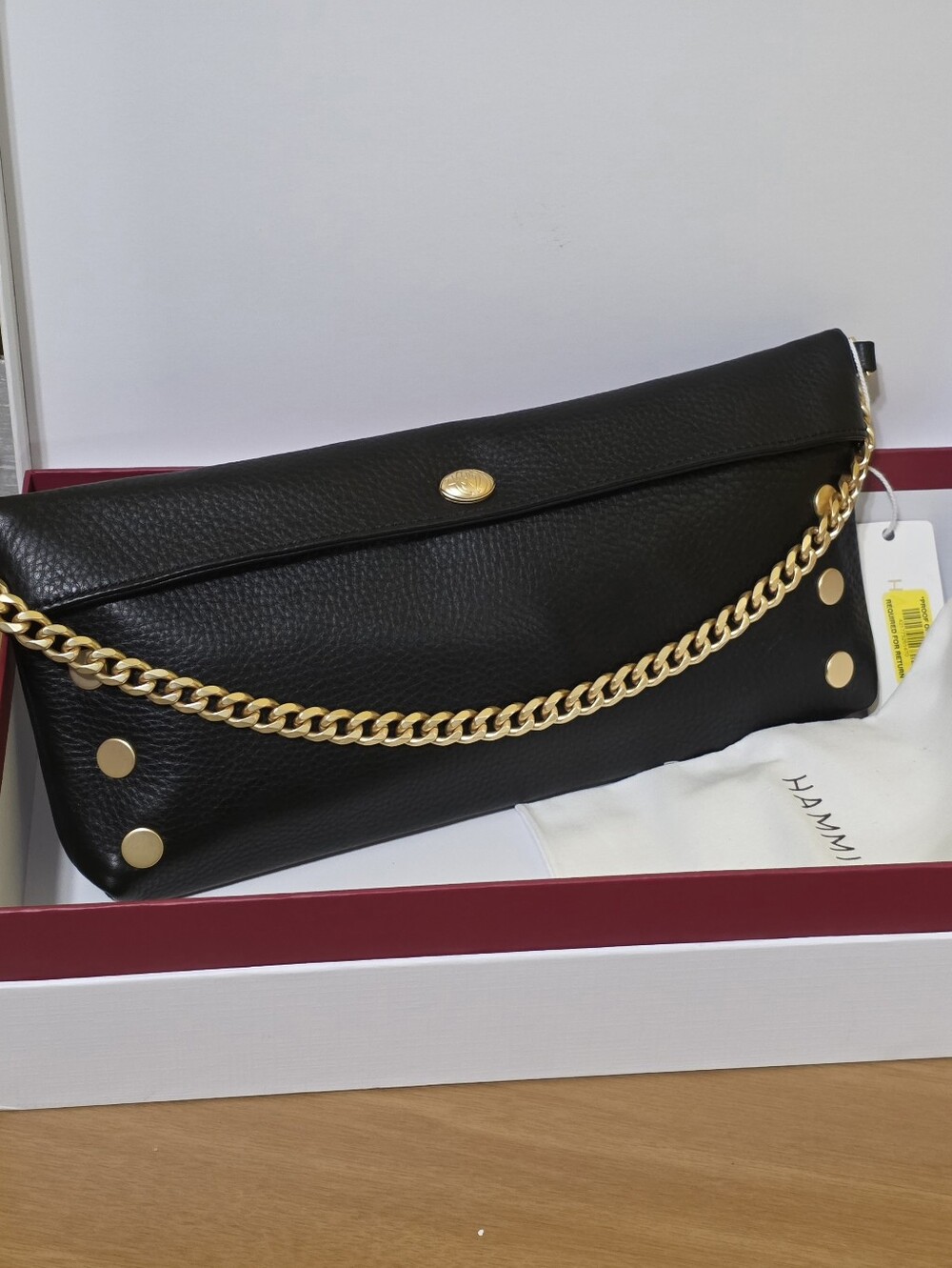 Hammitt Black Leather Chain-Trim Women’s Clutch